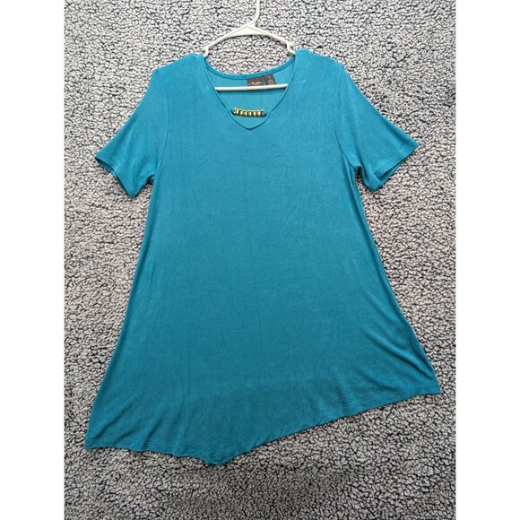 Chicos Travelers Asymmetrical Mini Dress Womens M Travel Vacation Resort Blue - Picture 1 of 10